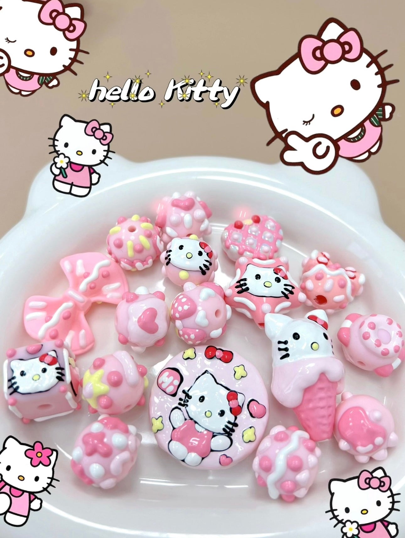 Customizable Hello Kitty Hand Painted Beads