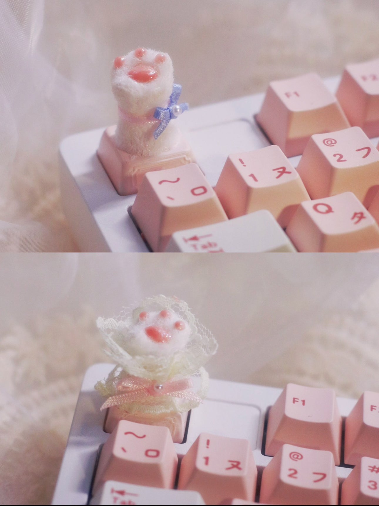 Original Design Handmade Bow Cat Catch Keyboard Keycaps