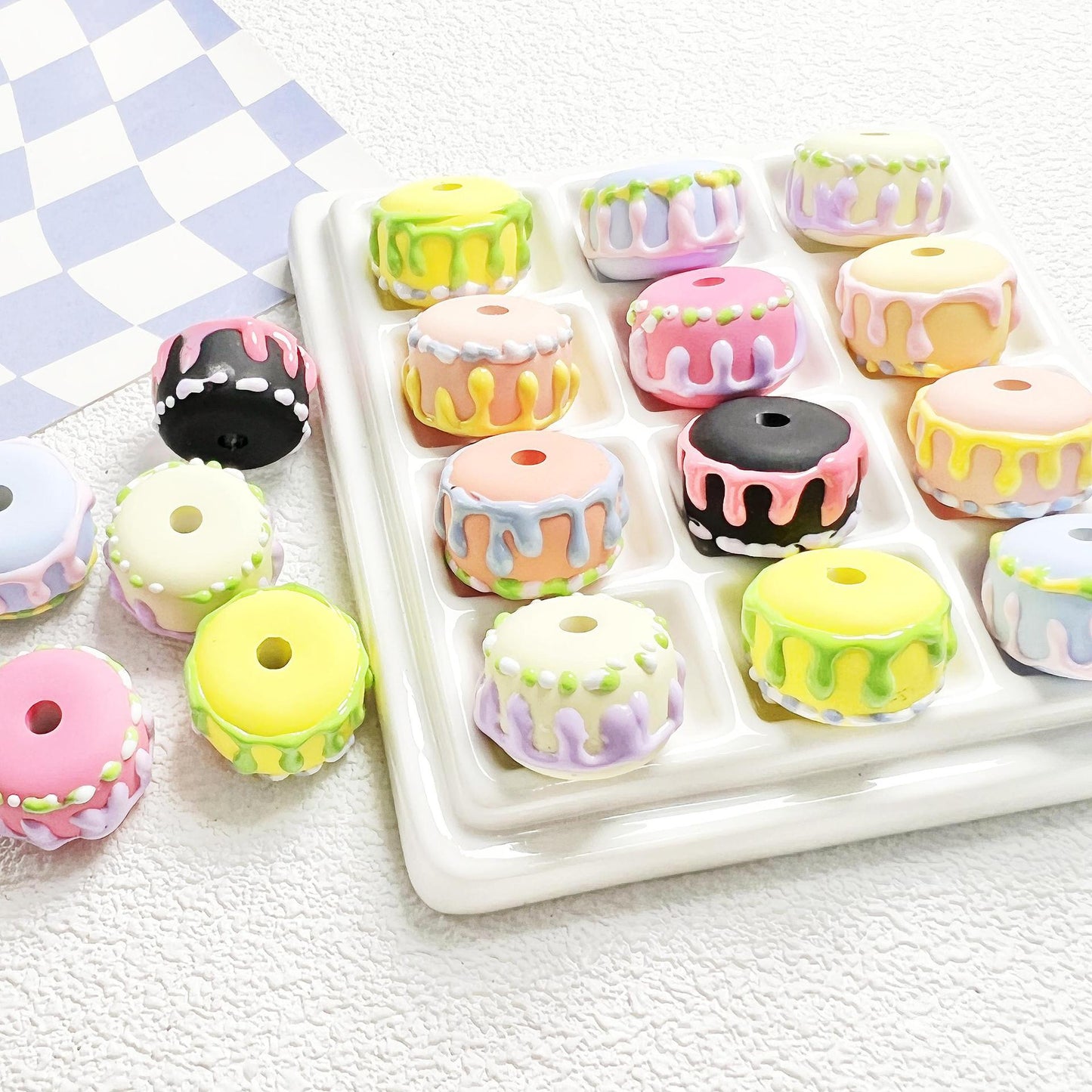 [Hand-Painted]20 Pieces UV Plated Solid Color Donut Hand Beads