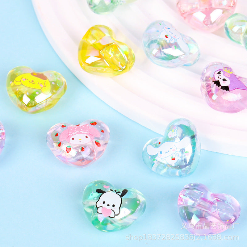 30 Pieces Acrylic Cartoon Sanrio Heart Shape Beads