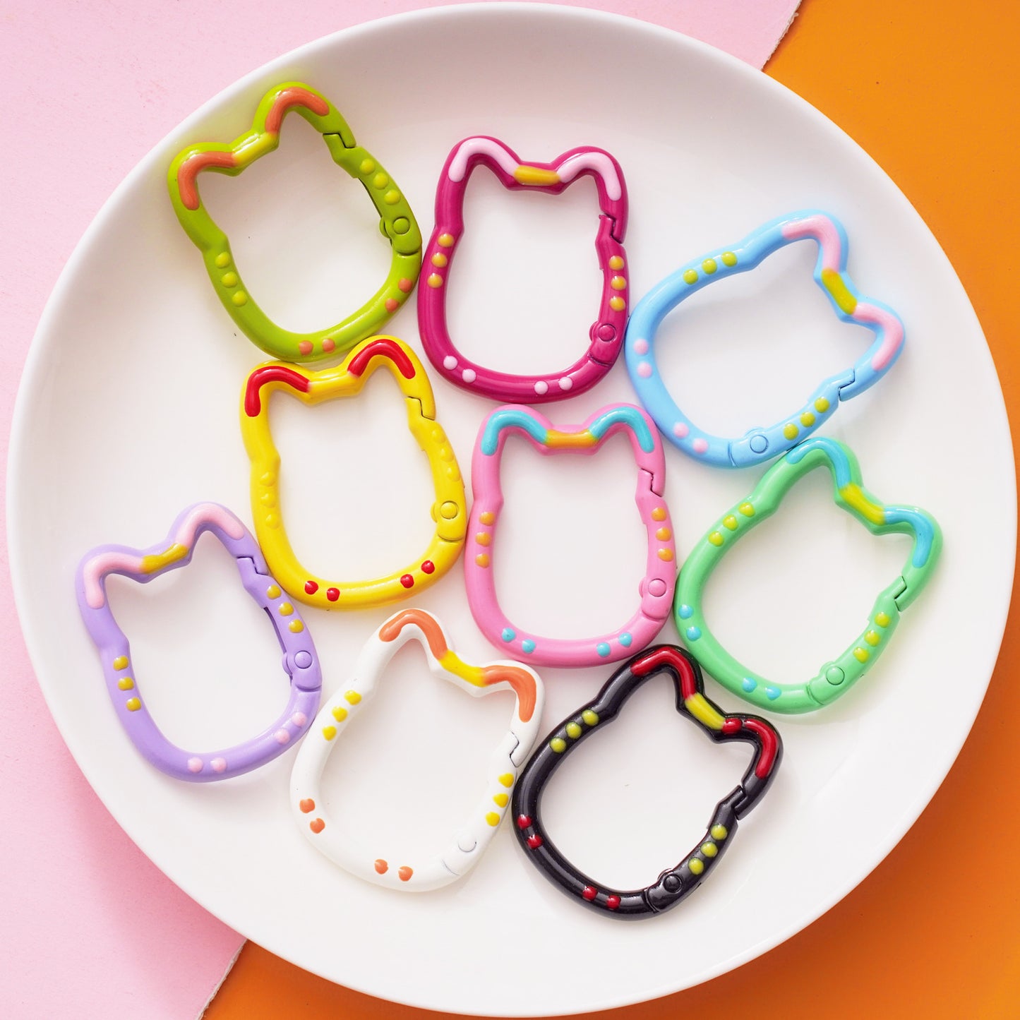 20 Pieces Cute Cat Shape Ring Buckle for DIY Keychain Phone Chain