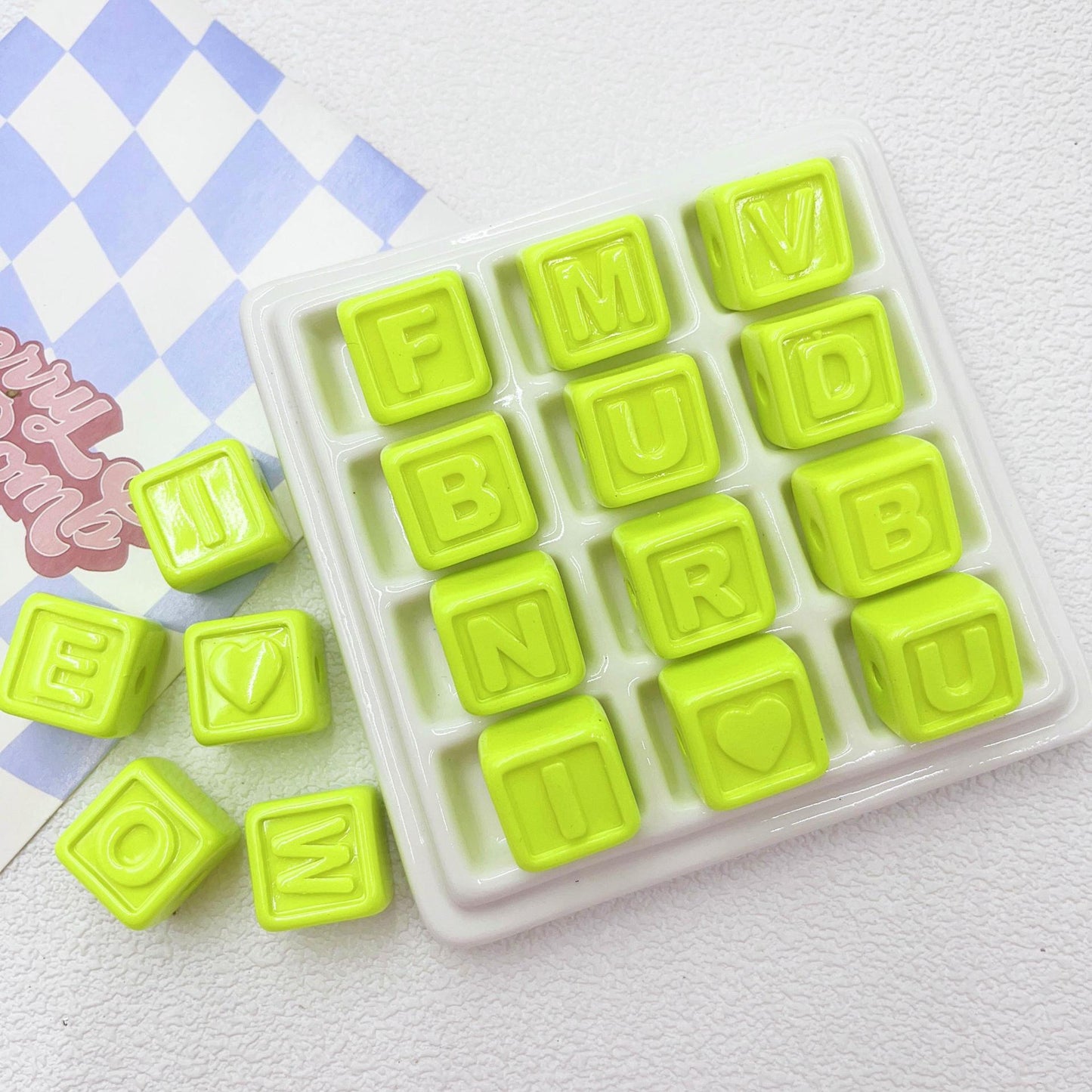 30 Pieces Dopamine Baking Lacquer Alphabet Square Beads(17mm)