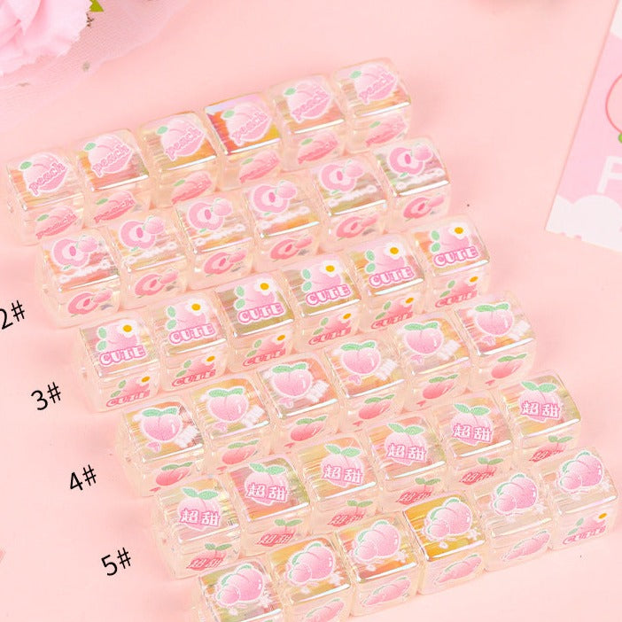 30 Pieces Cute Peach Square Beads