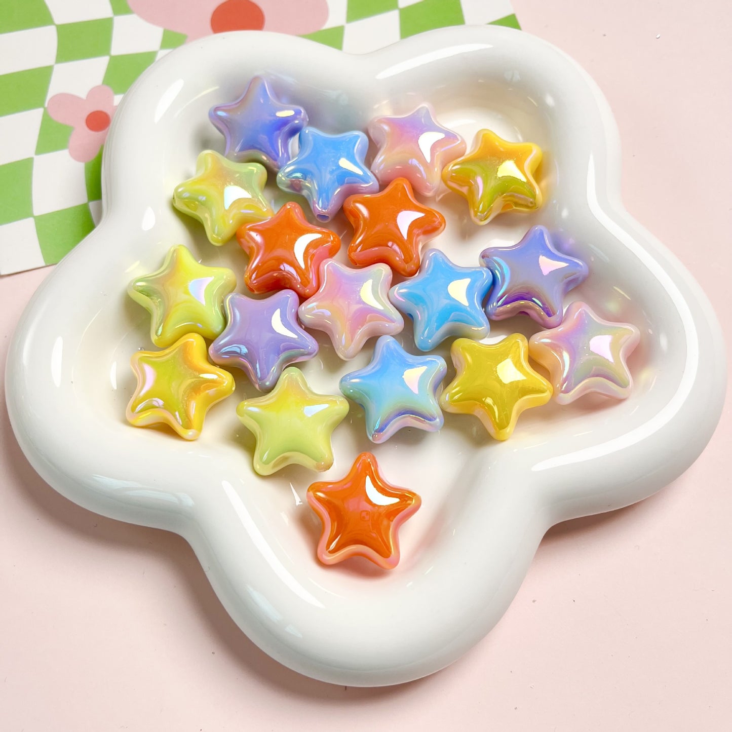 30 Pieces UV Plated Solid Color Star Beads（20mm）