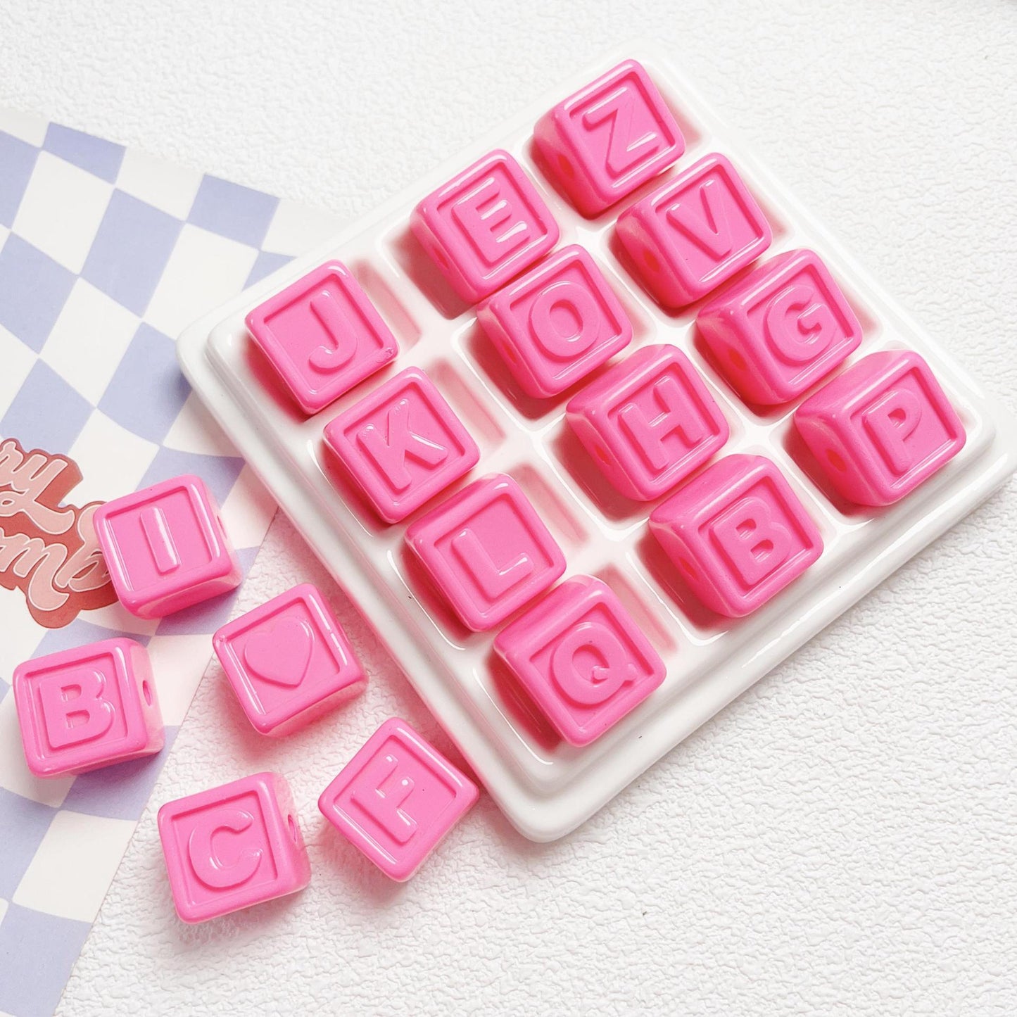 30 Pieces Dopamine Baking Lacquer Alphabet Square Beads(17mm)