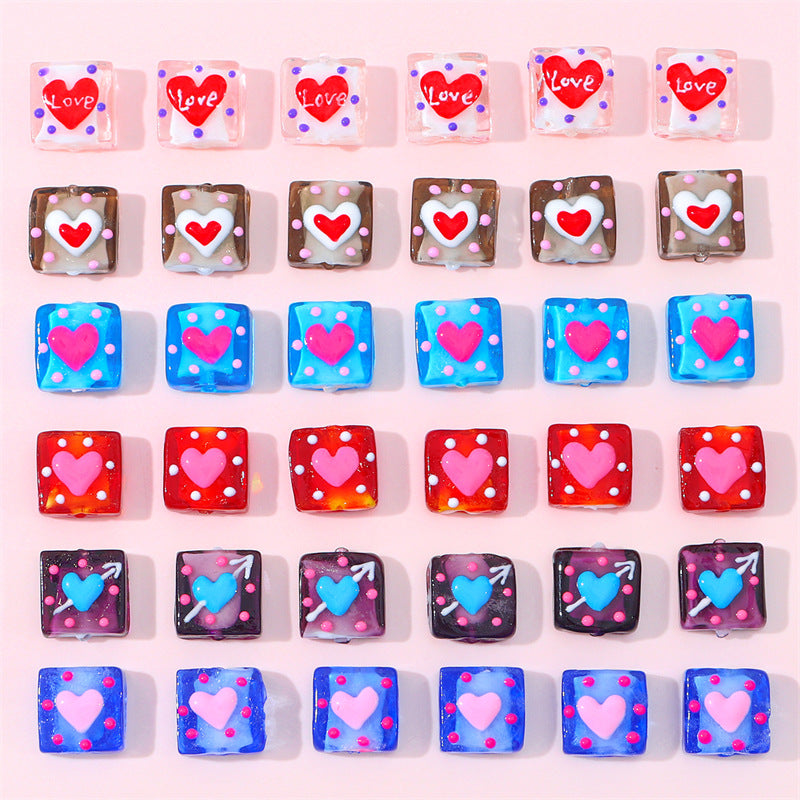 20 Pieces Heart Shape Glass Straight Hole Beads