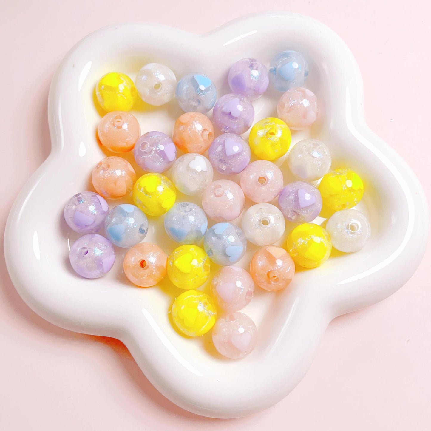 30 Pieces Colorful Candy Glitter Heart Beads