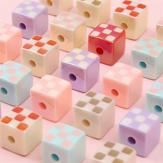 30 Pieces Square Shape Checkerboard Beads