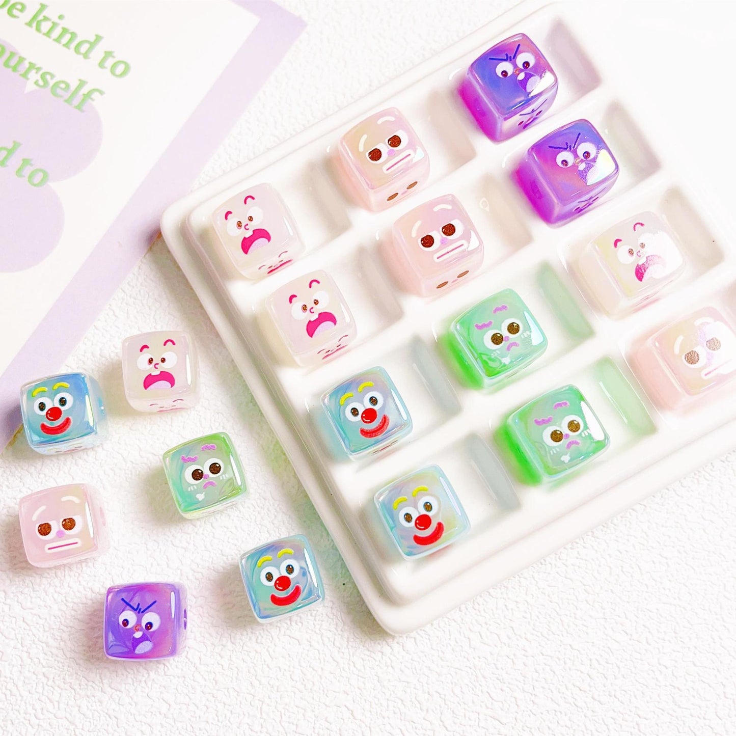 30 Pieces Cartoon Funny Cube Loose Beads（14mm）