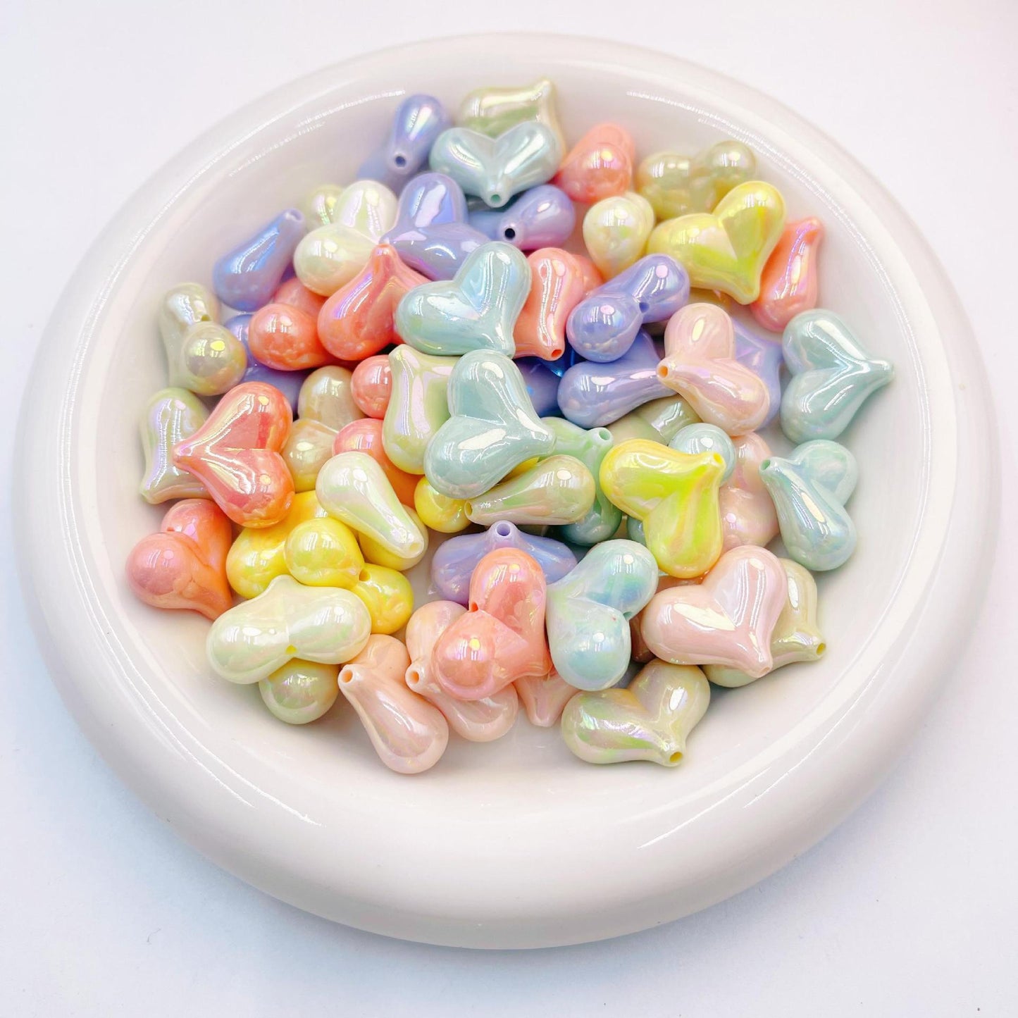 50 Pieces Cream Coated UV Pastel Heart Beads Bulk