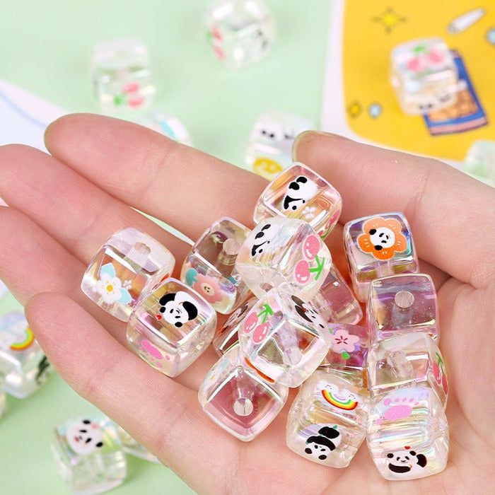 30 Pieces Cute Cartoon Panda  Square Beads