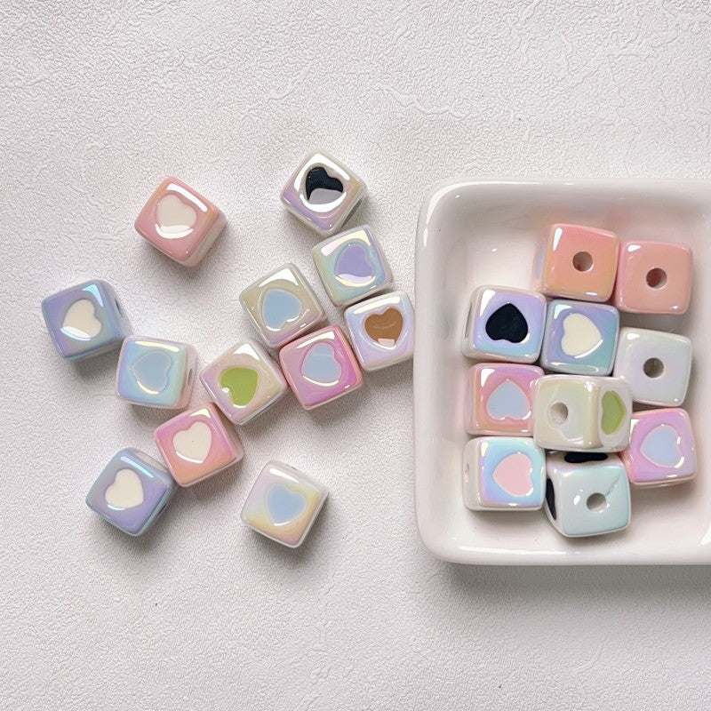 30 Pieces Cream Heart Square Beads