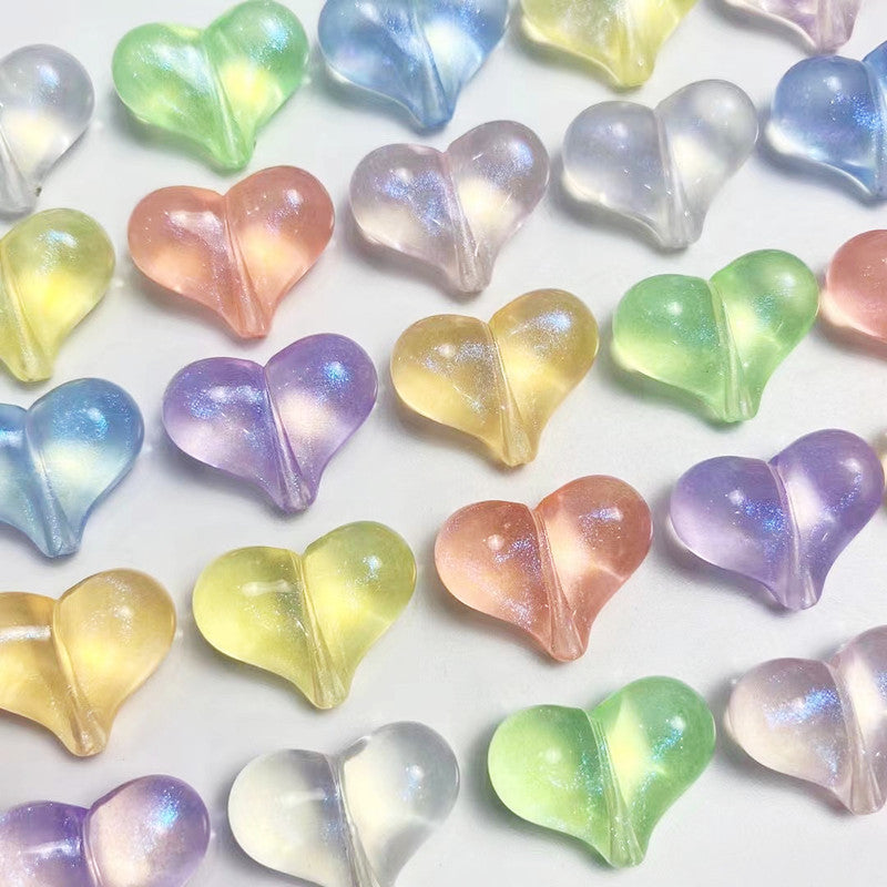 50 Pieces Mermaid Girl Flash Pastel Heart Beads Bulk