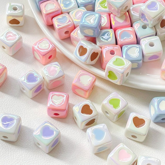 30 Pieces Cream Heart Square Beads