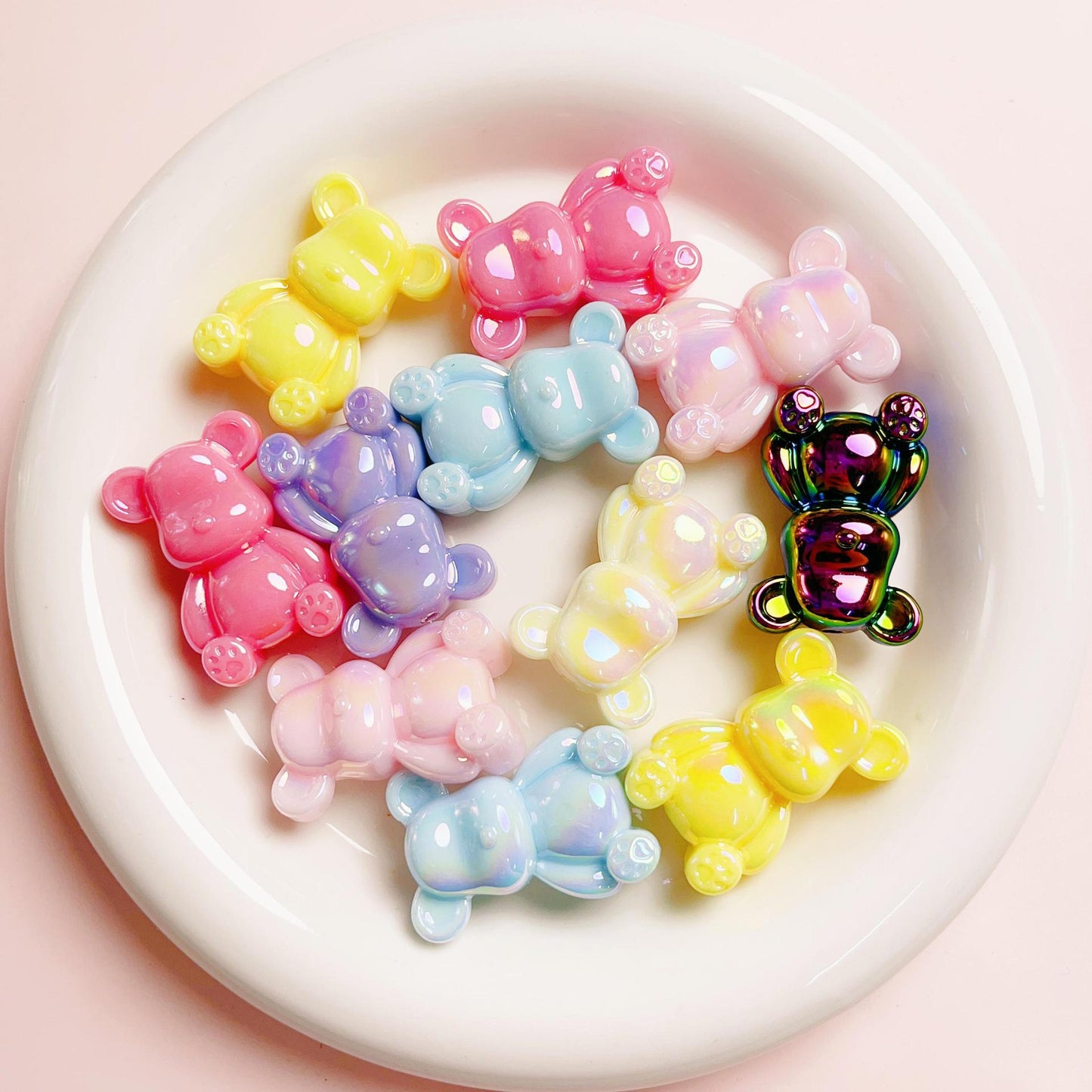 20 Pieces UV Plated Bear Beads