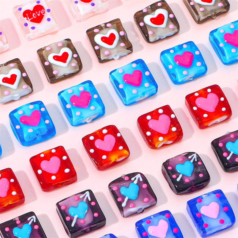 20 Pieces Heart Shape Glass Straight Hole Beads