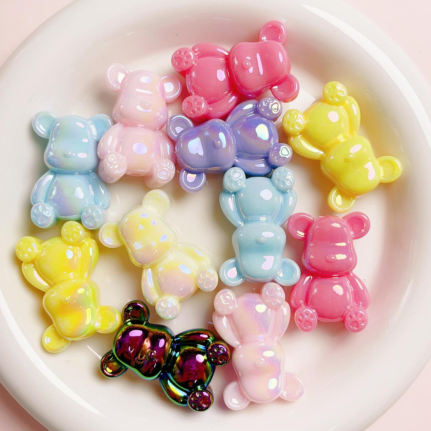 20 Pieces UV Plated Bear Beads