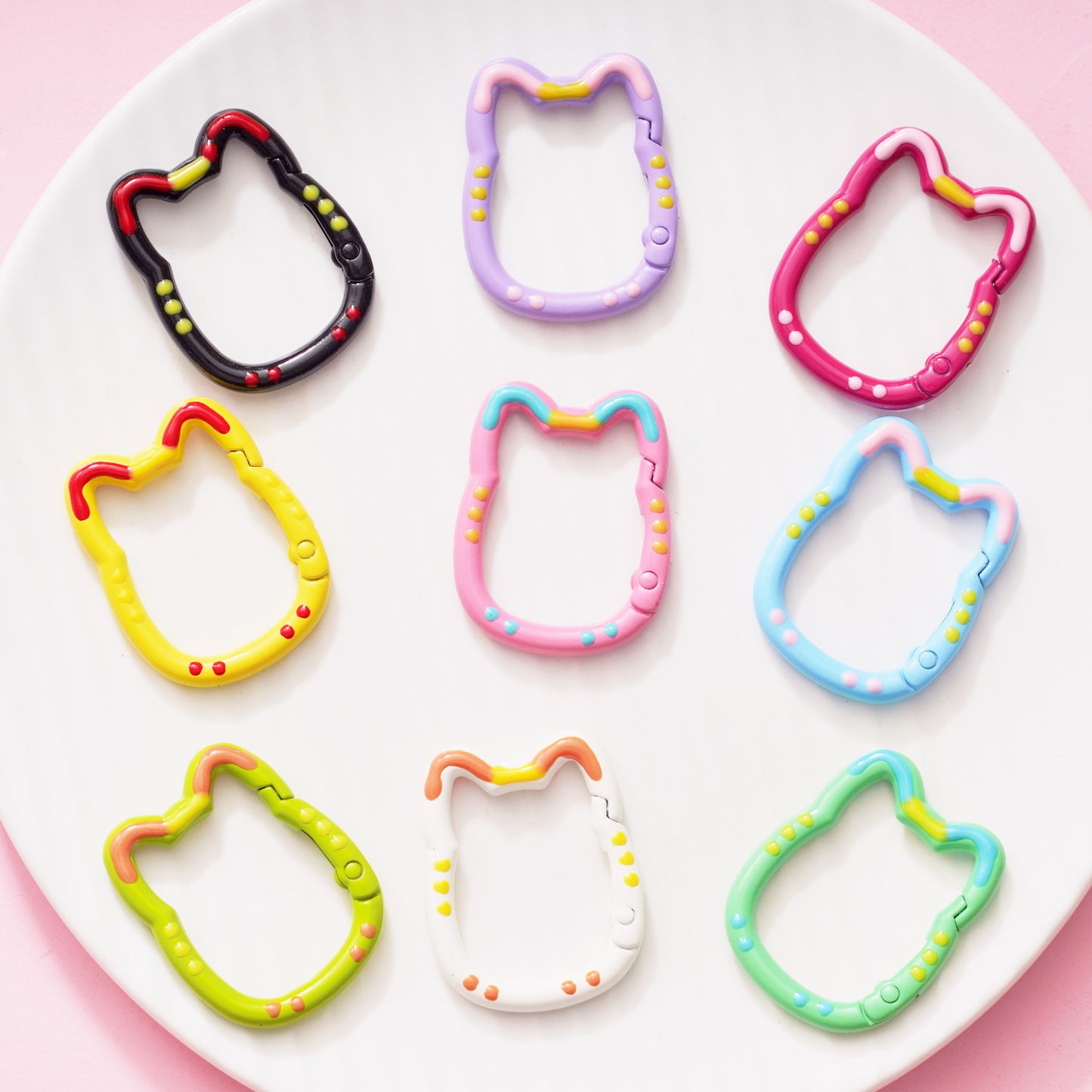 20 Pieces Cute Cat Shape Ring Buckle for DIY Keychain Phone Chain