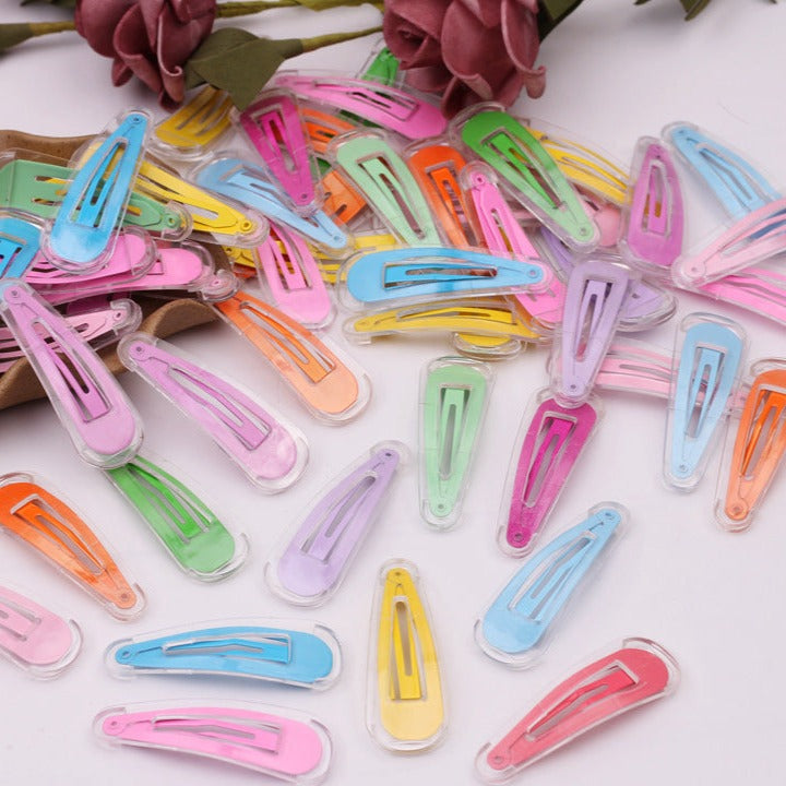 50 Pieces Colored Clear Snap Hair Clips （5cm）